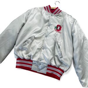 Vintage Ohio State Buckeyes Satin Holloway Snap Jacket Silver Red Mens Large